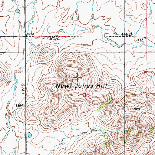 Topographic Map of Newt Jones Hill, OK