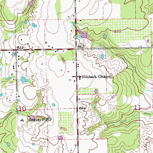 Topographic Map of Niblack Chapel, OK