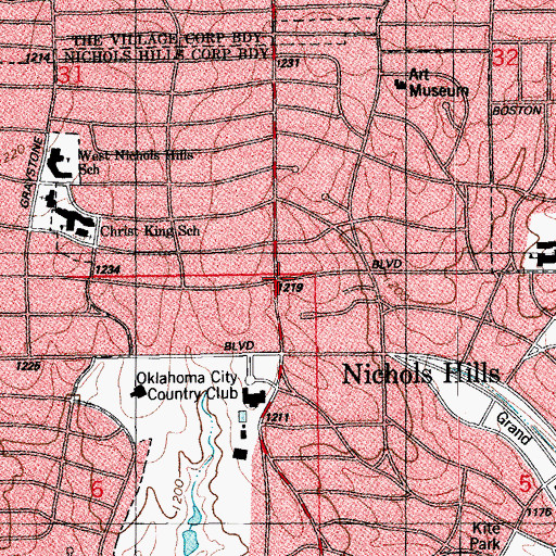 Topographic Map of Nichols Hills, OK