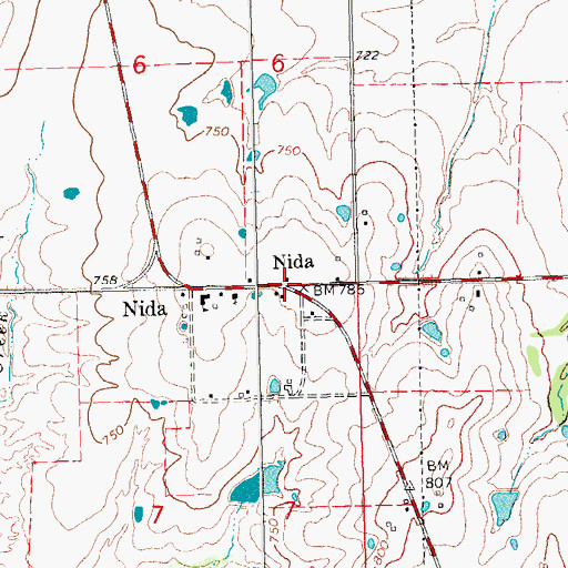 Topographic Map of Nida, OK