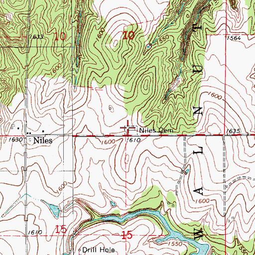 Topographic Map of Niles Cemetery, OK