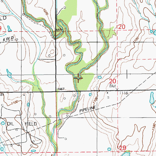 Topographic Map of Ninemile Beaver Creek, OK