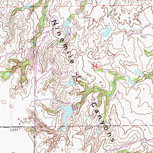 Topographic Map of Ninemile Canyons, OK