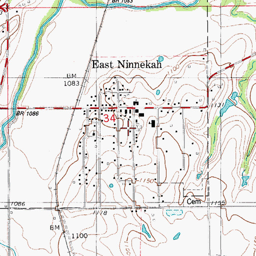 Topographic Map of Ninnekah, OK