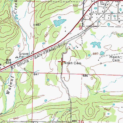 Topographic Map of Noah Cemetery, OK