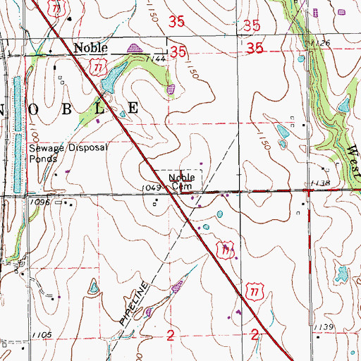 Topographic Map of Noble Independent Order of Odd Fellows Cemetery, OK