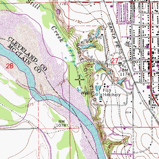 Topographic Map of Noble Oil Field, OK