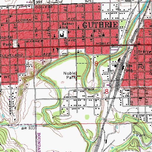 Topographic Map of Noble Park, OK