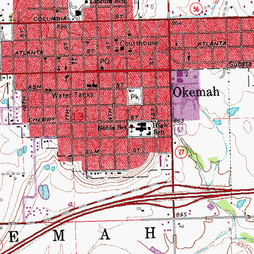 Topographic Map of Noble School, OK