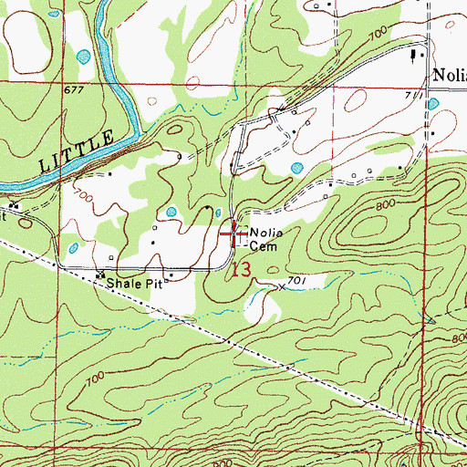Topographic Map of Nolia Cemetery, OK
