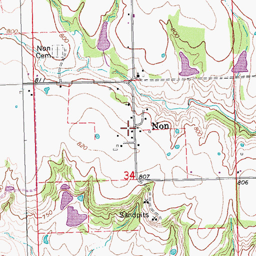 Topographic Map of Non, OK