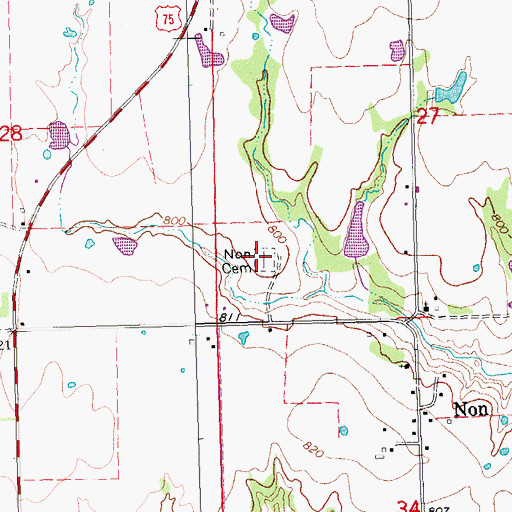 Topographic Map of Non Cemetery, OK