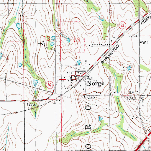 Topographic Map of Norge, OK