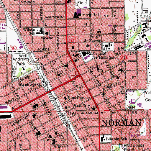 Topographic Map of Norman, OK