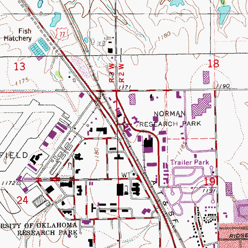 Topographic Map of Norman Research Park, OK