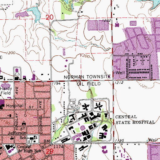 Topographic Map of Norman Townsite Oil Field, OK