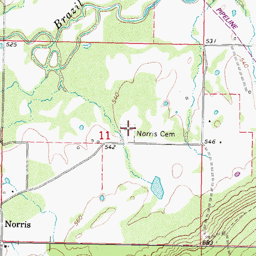 Topographic Map of Norris Cemetery, OK