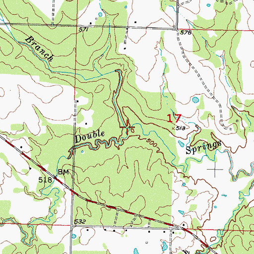 Topographic Map of North Branch Double Springs Creek, OK