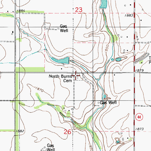 Topographic Map of North Burns Cemetery, OK