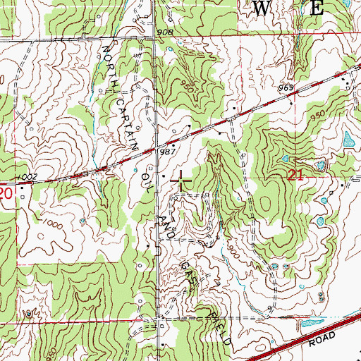Topographic Map of North Captain Oil and Gas Field, OK