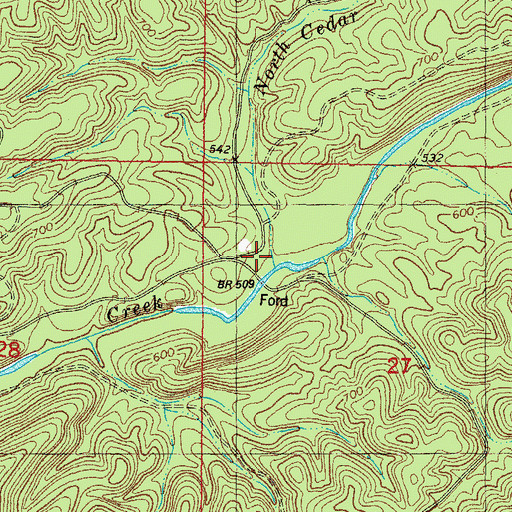 Topographic Map of North Cedar Creek, OK
