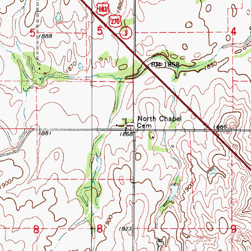Topographic Map of North Chapel Cemetery, OK