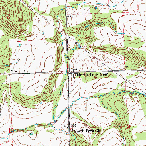 Topographic Map of North Fork Cemetery, OK