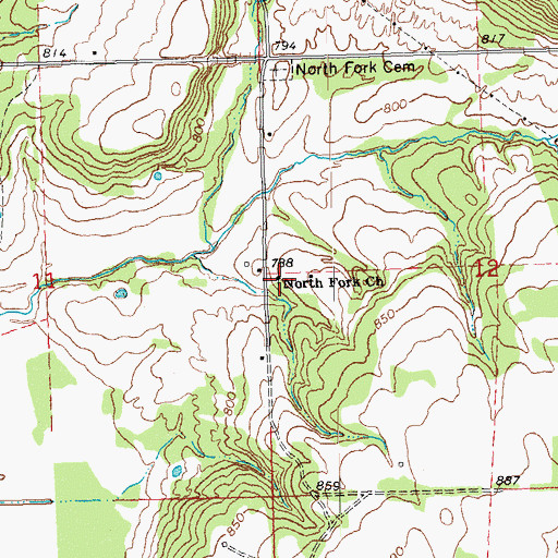 Topographic Map of North Fork Church, OK