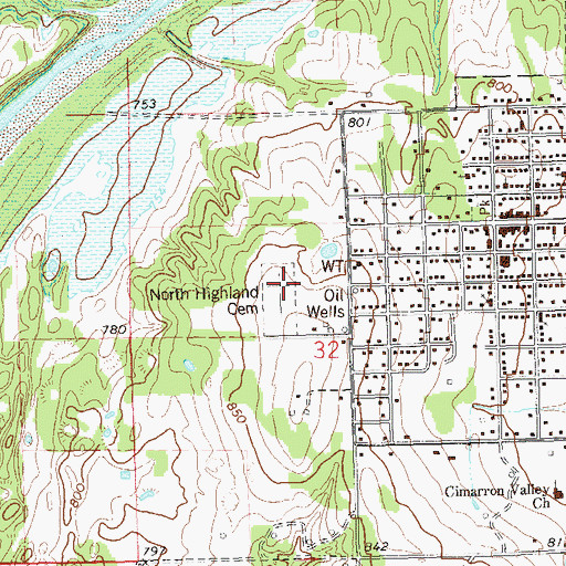 Topographic Map of North Highland Cemetery, OK