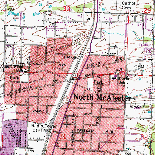 Topographic Map of North McAlester, OK
