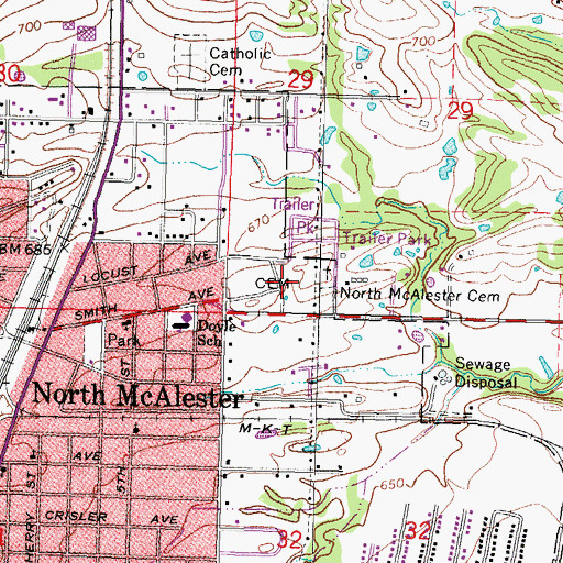 Topographic Map of North McAlester Cemetery, OK