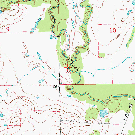 Topographic Map of North Mud Creek, OK