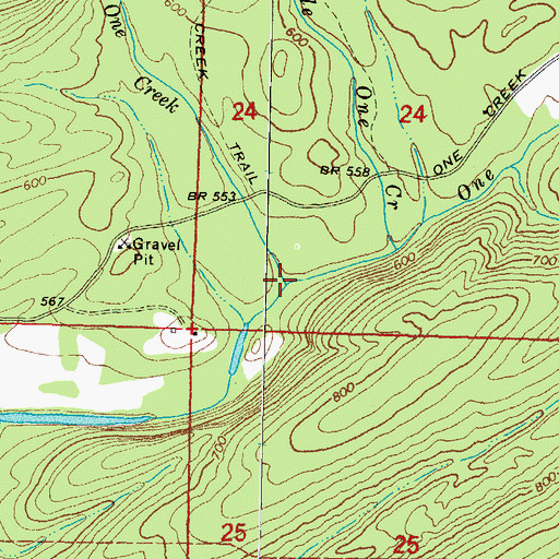Topographic Map of North One Creek, OK