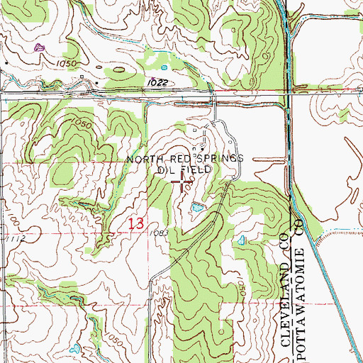 Topographic Map of North Red Springs Oil Field, OK