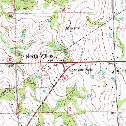 Topographic Map of North Village, OK