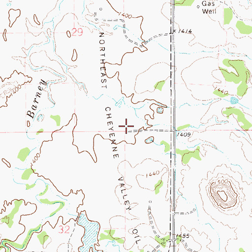 Topographic Map of Northeast Cheyenne Valley Oil Field, OK