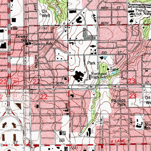 Topographic Map of Northeast Middle School, OK