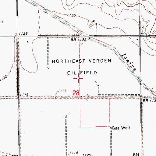 Topographic Map of Northeast Verden Oil Field, OK