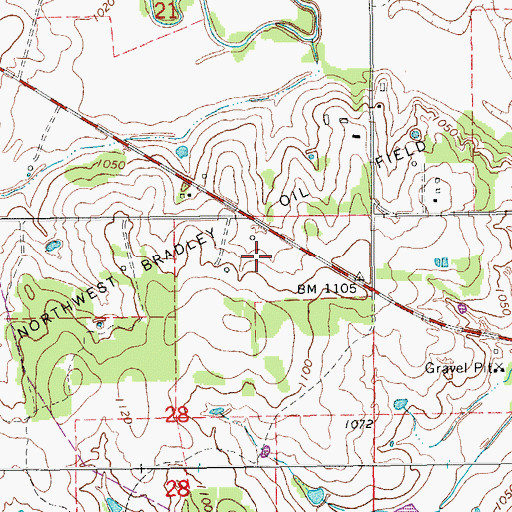 Topographic Map of Northwest Bradley Oil Field, OK