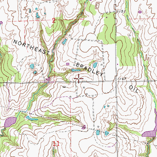 Topographic Map of Northwest Bradley Oil Field, OK
