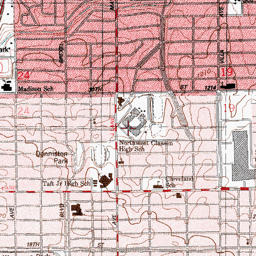 Topographic Map of Northwest Classen High School, OK