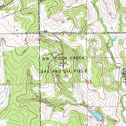 Topographic Map of Northwest Coon Creek Gas and Oil Field, OK