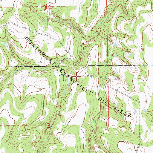 Topographic Map of Northwest Evansville Oil Field, OK