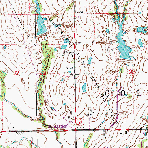 Topographic Map of Northwest Flint Creek Oil Field, OK