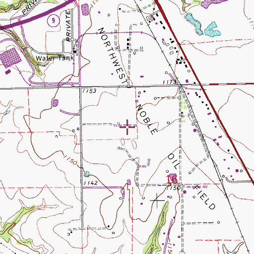 Topographic Map of Northwest Noble Oil Field, OK