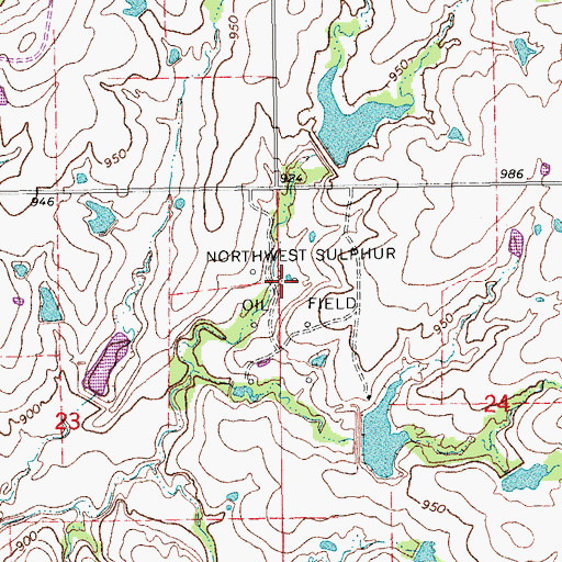 Topographic Map of Northwest Sulphur Oil Field, OK