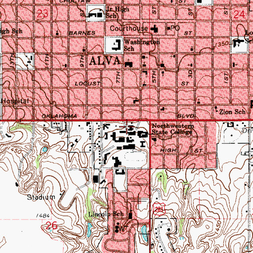 Topographic Map of Northwestern Oklahoma State University, OK