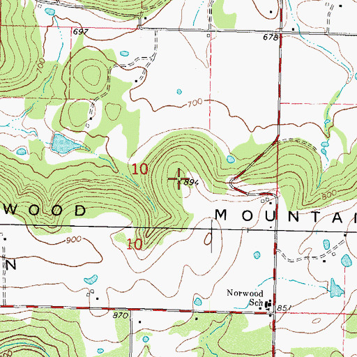 Topographic Map of Norwood Mountain, OK