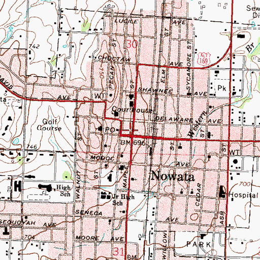 Topographic Map of Nowata, OK