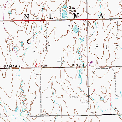 Topographic Map of Numa Oil Field, OK